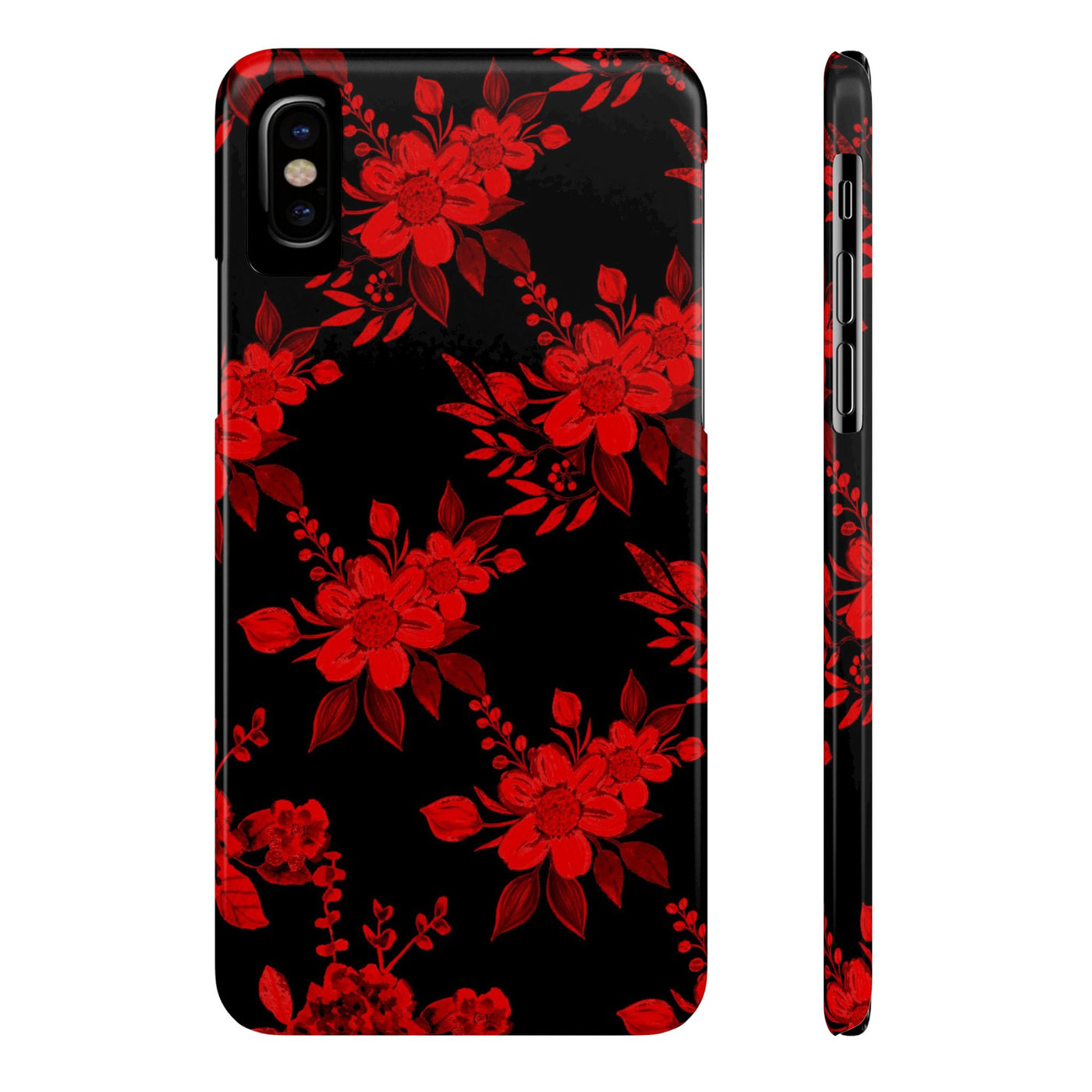 Slim Cute Phone Cases for Iphone - | iPhone 15 Case | iPhone 15 Pro Max Case, Iphone 14 Case, Iphone 14 Pro Max, Iphone 13, Red Black Flowers