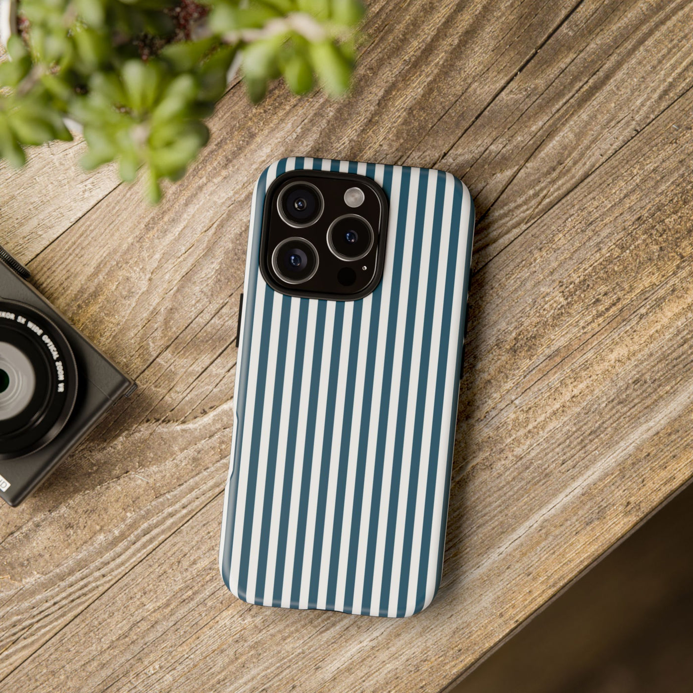 Tough Premium Teal Blue Stripes Phone Case Gift for Her - For Apple iPhone 16 Pro Max 16e iPhone 15 Pro iPhone Iphone 14 Plus 13 Pro 12 SE XR - Studio40ParkLane