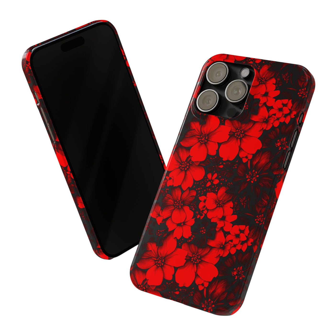 Slim Cute Phone Cases for Iphone - | iPhone 15 Case | iPhone 15 Pro Max Case, Iphone 14 Case, Iphone 14 Pro Max, Iphone 13, Red Black Flowers