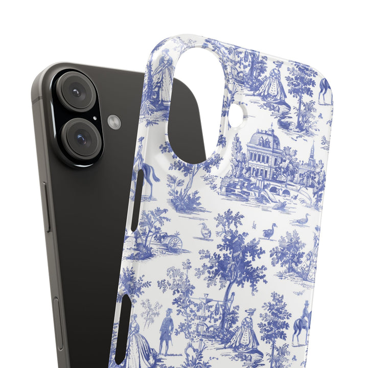 Sleek Snap Blue French Toile Cute Phone Case for iPhone 16 15 14 13 12 11 X Xs Max Xr Pro Plus Samsung Galaxy S24 S23 S22 S21 S20 Note Ultra