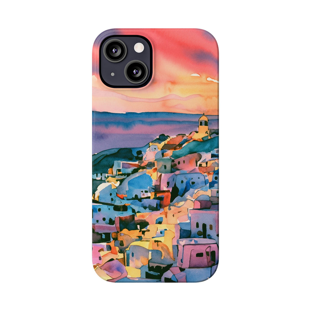 Slim Cute Phone Cases for Iphone | iPhone 15 Case | iPhone 15 Pro Max Case, Iphone 14, Iphone 14 Pro Max, Iphone 13, Colorful Greek House Watercolor - Studio40ParkLane