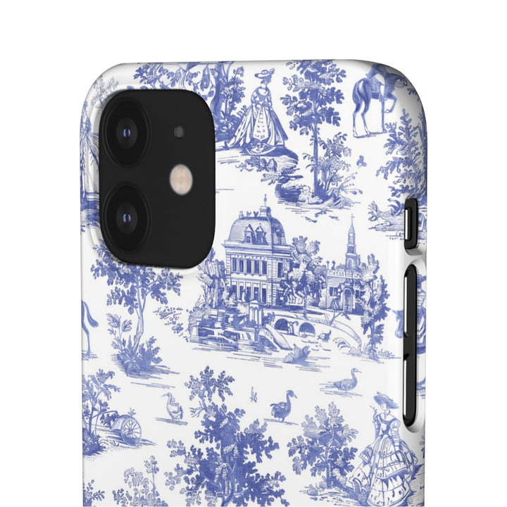 Sleek Snap Blue French Toile Cute Phone Case for iPhone 16 15 14 13 12 11 X Xs Max Xr Pro Plus Samsung Galaxy S24 S23 S22 S21 S20 Note Ultra