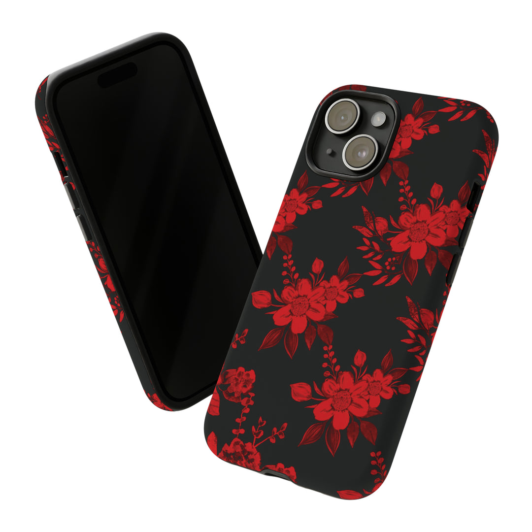 Cute IPhone Case | Red Black Flowers, iPhone 15 Case | iPhone 15 Pro Case, Iphone 14 Case, Iphone 14 Pro Max Case, Protective Iphone Case - Studio40ParkLane