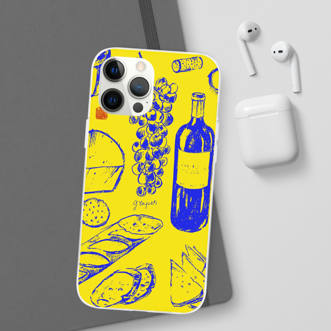 Cute Flexi Phone Cases, French Food Wine Yellow Blue, Compatible with Samsung Galaxy S23, Samsung S22, Samsung S21, Samsung S20, Galaxy S20 Ultra