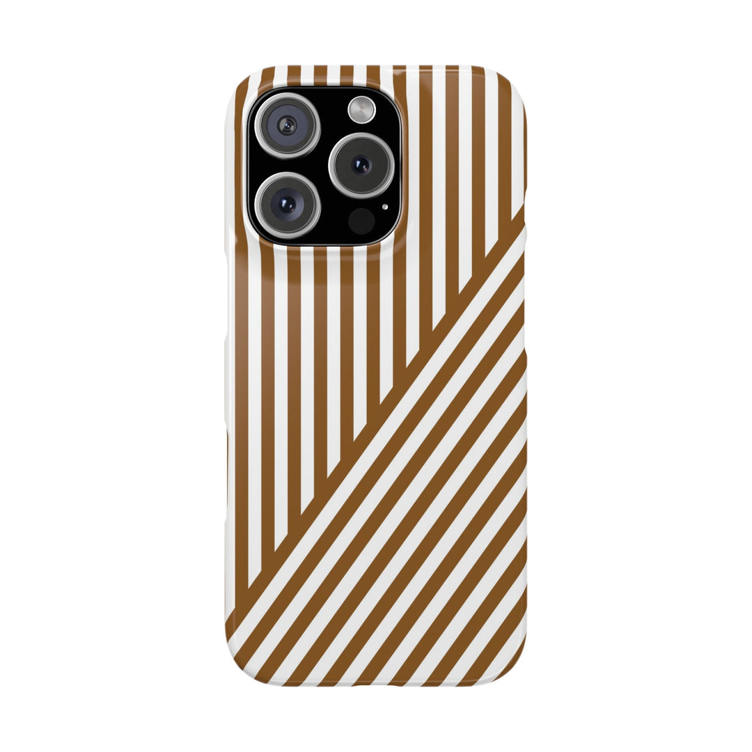 Aesthetic Mocha Brown Stripes Cute Phone Case Sleek Snap - For iPhone 17 Pro Max iPhone 16 Pro iPhone 15 Iphone 14 Plus 13 Pro 12 11 10 Gift - Studio40ParkLane