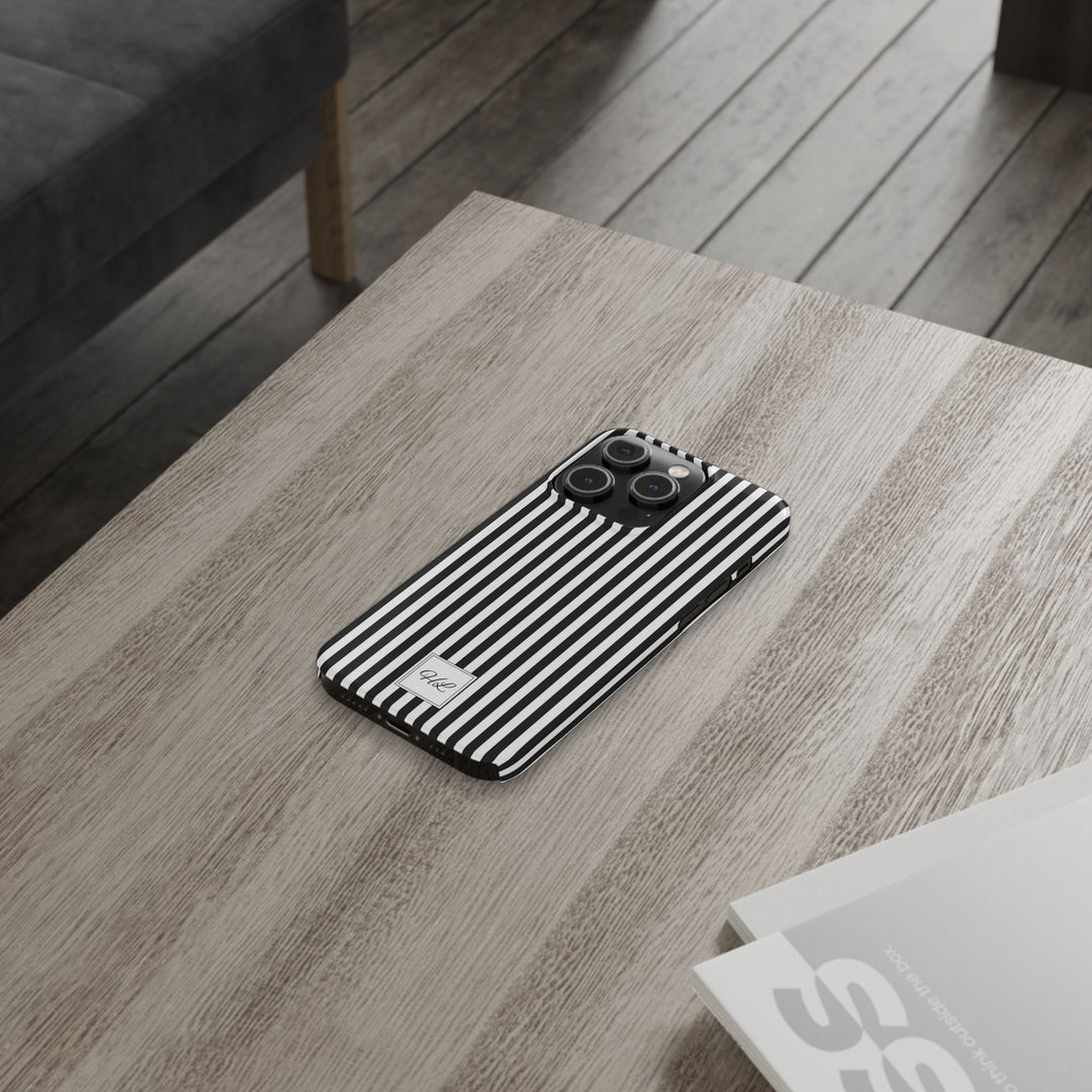 Slim Custom Personalized Black White Striped Phone Case for Iphone 16 - | iPhone 15 Pro Max Case | iPhone 14 Case Iphone 13 12 11 10 9 8 - Studio40ParkLane