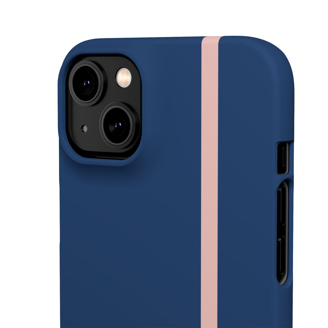 Sleek Navy Blue Pink Stripe Snap Phone Case for iPhone 18 17 16 15 14 13 Pro Max, Samsung Galaxy S26 S25 Ultra Lightweight Cute Phone Case - Studio40ParkLane