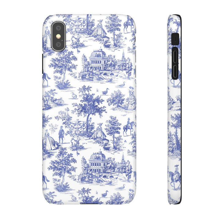 Sleek Snap Blue French Toile Cute Phone Case for iPhone 16 15 14 13 12 11 X Xs Max Xr Pro Plus Samsung Galaxy S24 S23 S22 S21 S20 Note Ultra