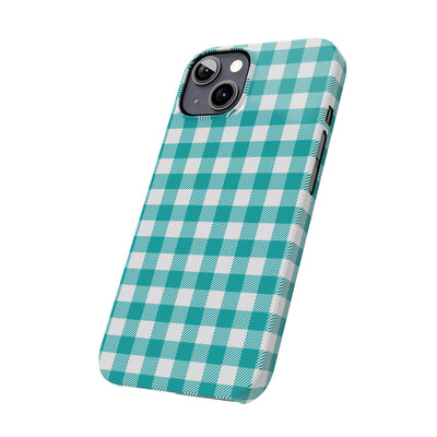 Slim Turquoise Gingham Gift for Her Cute Phone Cases for Iphone 16 Pro Max | iPhone 15 Case | iPhone 15 Pro Max Case, Iphone 14, 13, 12, 11, 10, 8, 7