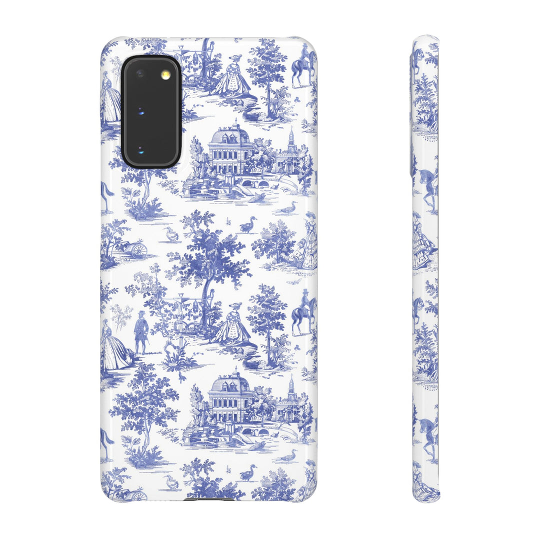Sleek Snap Blue French Toile Cute Phone Case for iPhone 16 15 14 13 12 11 X Xs Max Xr Pro Plus Samsung Galaxy S24 S23 S22 S21 S20 Note Ultra