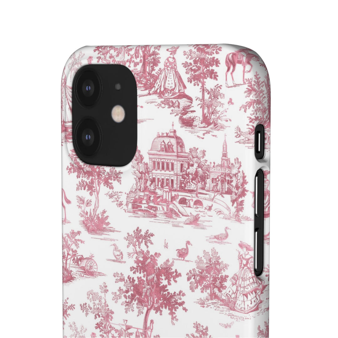 Sleek Snap Pink French Toile Cute Phone Case for iPhone 16 15 14 13 12 11 X Xs Max Xr Pro Plus Samsung Galaxy S24 S23 S22 S21 S20 Note Ultra