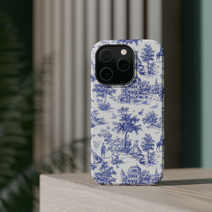 Blue Toile Magnetic Impact-Resistant Cute Phone Case for Iphone 16, iPhone 15 Pro Max Plus 14, 13, 12, 11 Gift for her - Studio40ParkLane