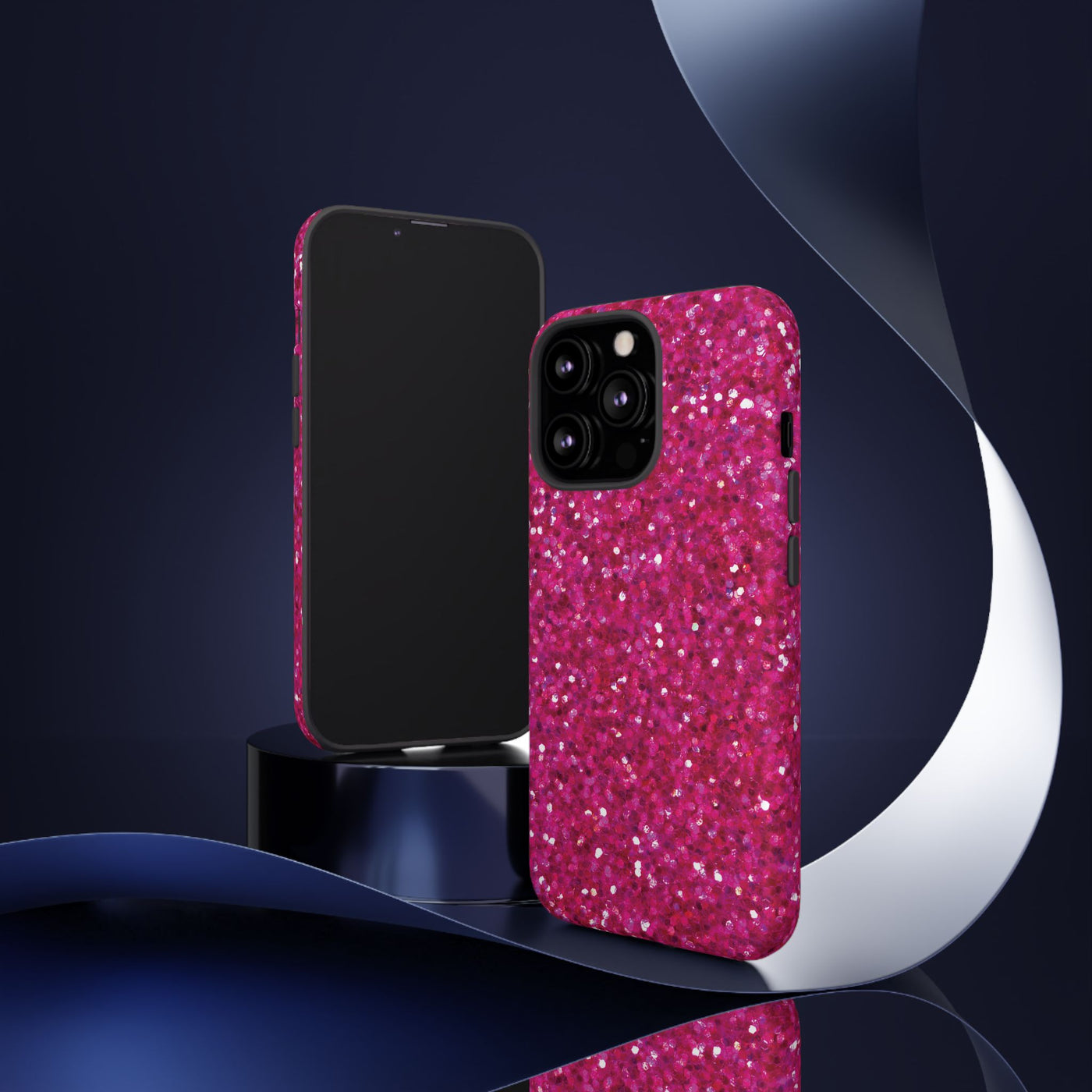 Chic Pink Faux Play on Glitter Effect Cute Phone Case, for IPhone 16 pro Max | Iphone 15, Iphone 14, IPhone 13 Case, 11 8 7, Samsung Galaxy S24, S23, S22, S21, 2 Layer Protection