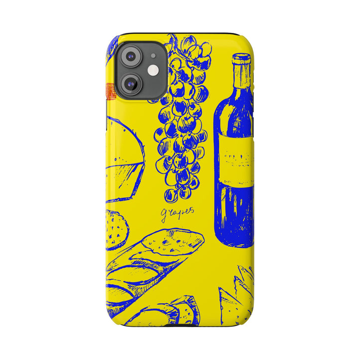 Slim Cute Phone Cases for Iphone | iPhone 15 Case | iPhone 15 Pro Max Case, Iphone 14, Iphone 14 Pro Max, Iphone 13, French Food Wine Yellow Blue - Studio40ParkLane