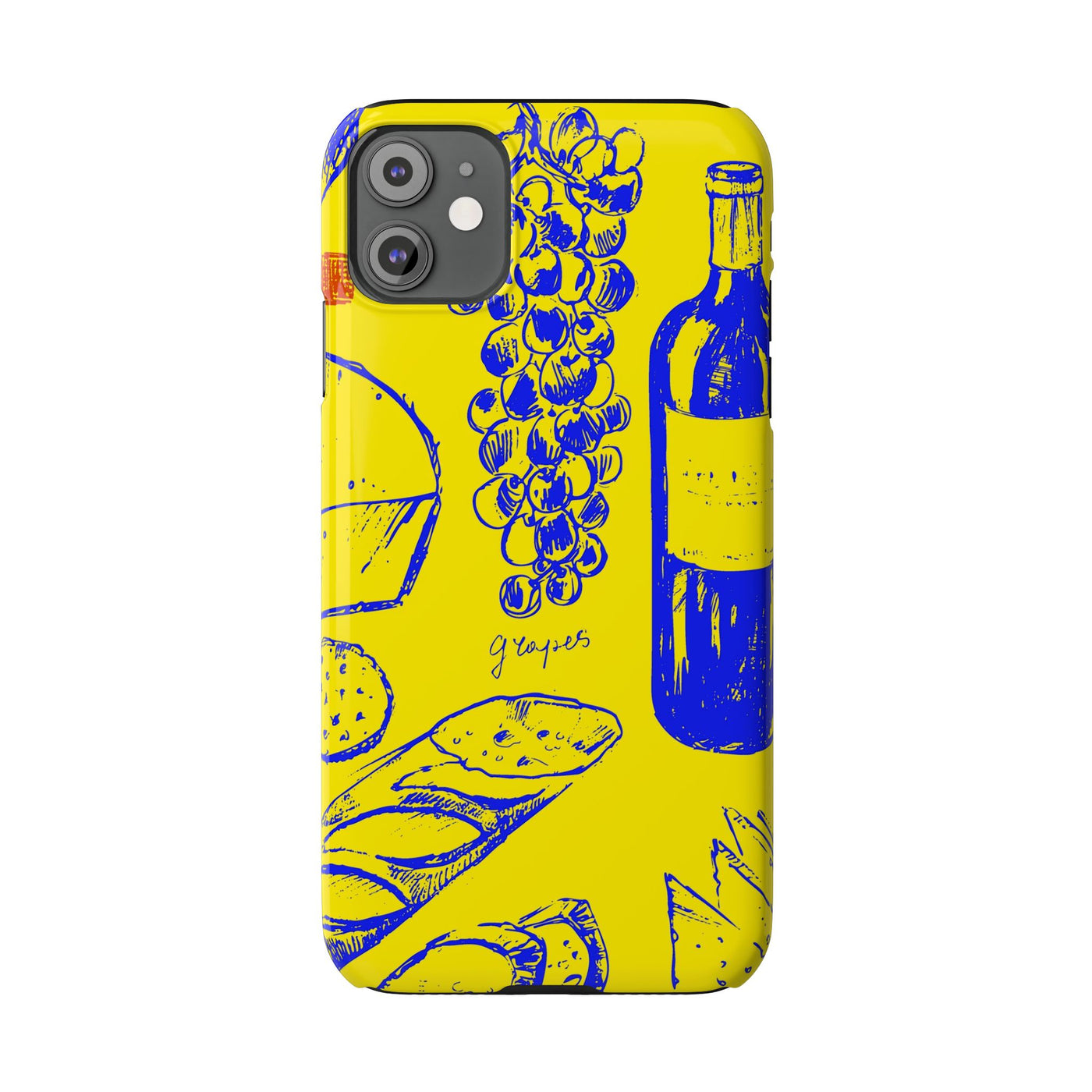 Slim Cute Phone Cases for Iphone  | iPhone 15 Case | iPhone 15 Pro Max Case, Iphone 14, Iphone 14 Pro Max, Iphone 13, French Food Wine Yellow Blue