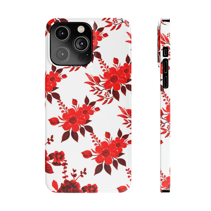 Slim Cute Phone Cases for Iphones - | iPhone 15 Case | iPhone 15 Pro Max Case, Iphone 14 Case, Iphone 14 Pro Max, Iphone 13, Red White Flowers - Studio40ParkLane