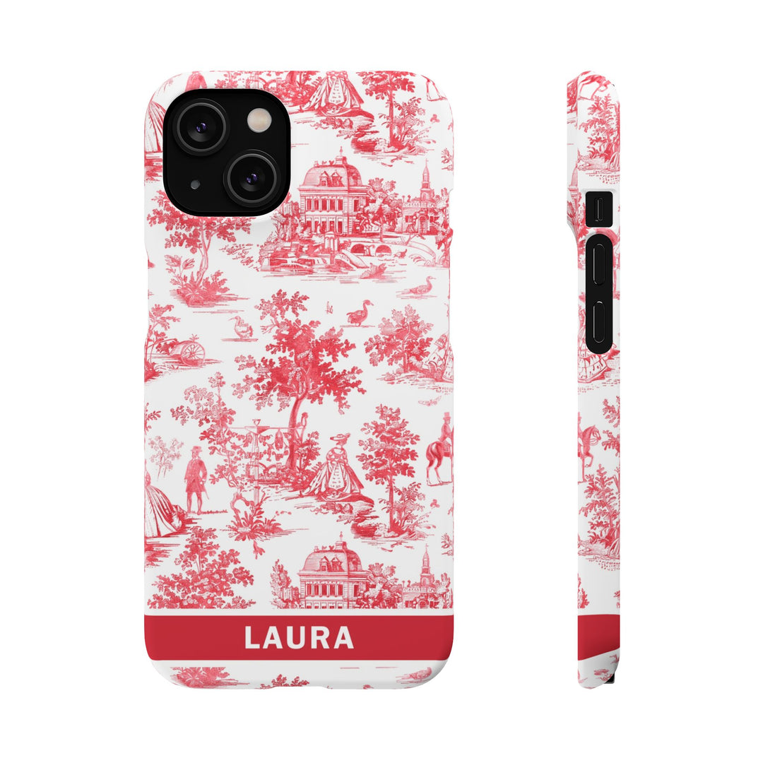 Snap French Toile Personalized Initial Custom Gift for Her Cute Phone Cases for Samsung S24, S23, S22, S21, S20, Plus and Ultra and Iphone, 16, 15, 14, 13, 12, 11. 10 - Studio40ParkLane