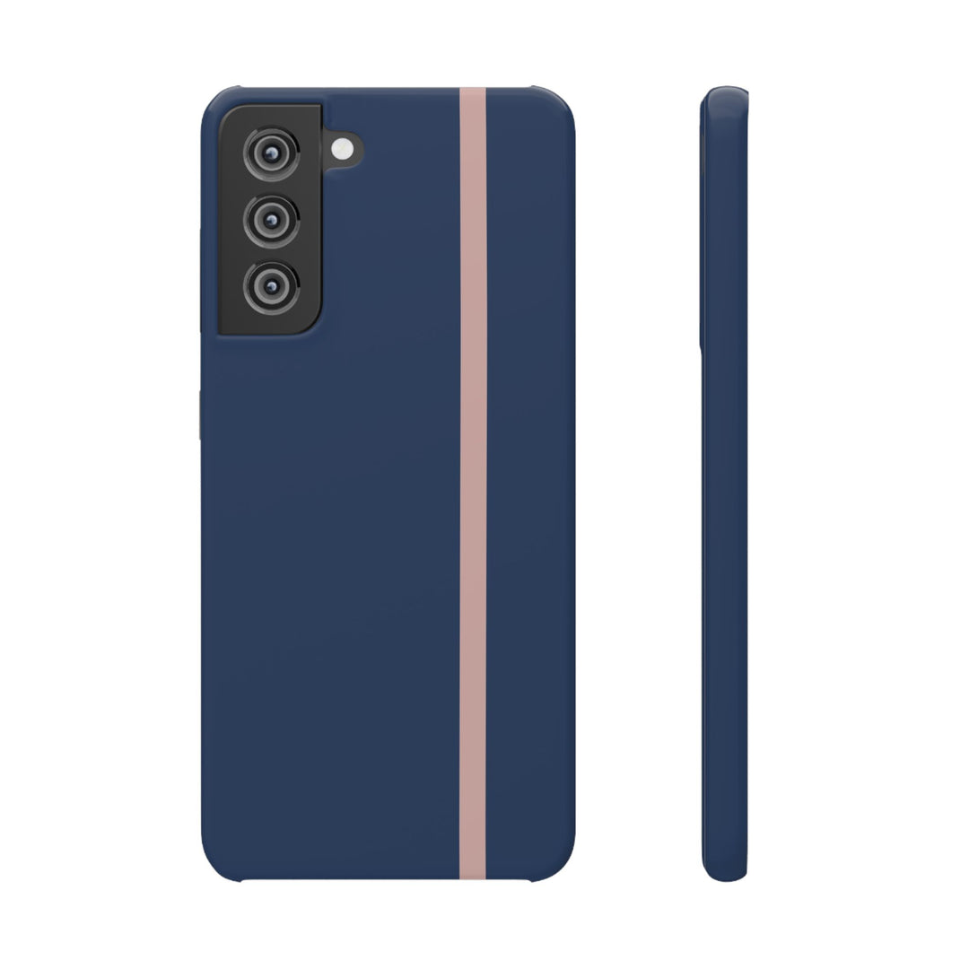 Sleek Navy Blue Pink Stripe Snap Phone Case for iPhone 18 17 16 15 14 13 Pro Max, Samsung Galaxy S26 S25 Ultra Lightweight Cute Phone Case - Studio40ParkLane