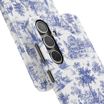 Snap Blue Vintage French Toile Cute Phone Cases for Samsung Galaxy S24, S23, S22, S21, S20, Plus, Ultra, Iphone 16, 15, 14, Pro and Max