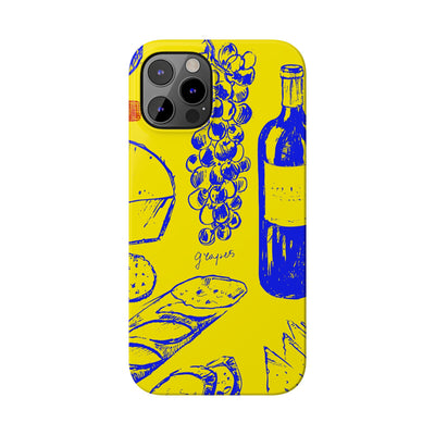 Slim Cute Phone Cases for Iphone  | iPhone 15 Case | iPhone 15 Pro Max Case, Iphone 14, Iphone 14 Pro Max, Iphone 13, French Food Wine Yellow Blue