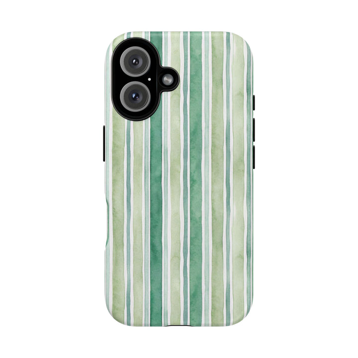 Aesthetic Tough Green Watercolor Stripes Premium Phone Case - For iPhone 17 Pro Max iPhone 16 Pro iPhone 15 Iphone 14 Plus 13 Pro 12 11 10 - Studio40ParkLane