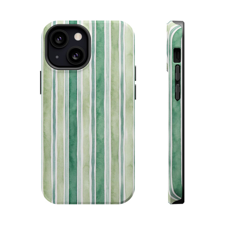 Aesthetic Tough Magsafe Green Stripes Watercolor Phone Case - For iPhone 17 Pro Max iPhone 16 Pro iPhone 15 Iphone 14 Plus 13 Pro 12 11 10 - Studio40ParkLane