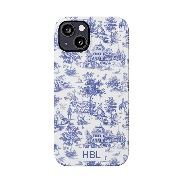 Slim Personalized Slim Blue Vintage French Toile Cute Phone Cases for Iphone 16 Pro Max | iPhone 15 Case | iPhone 15 Pro Max Case, Iphone 14, Iphone 14 Pro Max, Iphone 13 12 11 8 7 - Studio40ParkLane