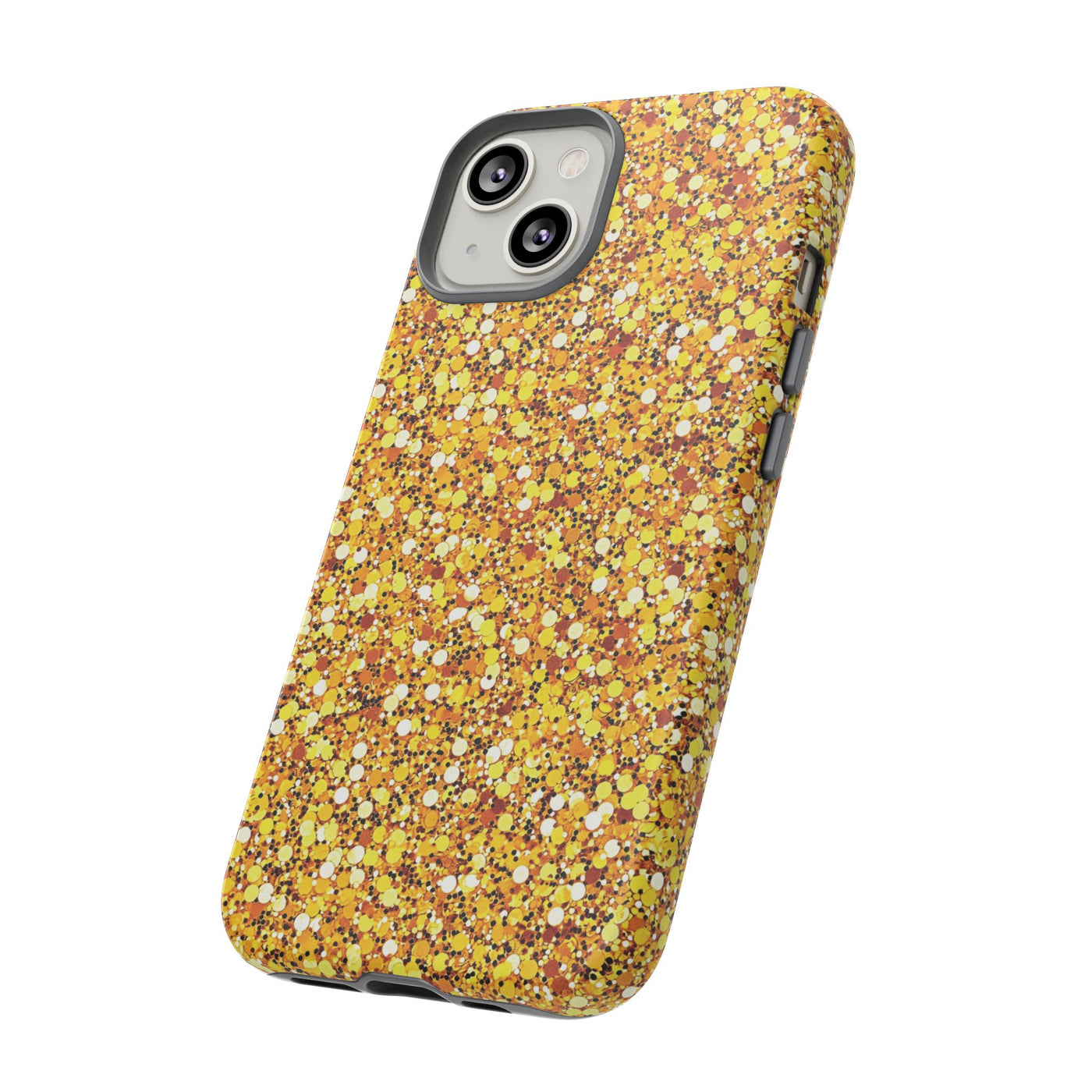 Chic Gold Faux Play on Glitter Effect Cute Phone Case, for IPhone 16 pro Max | Iphone 15, Iphone 14, IPhone 13 Case, 11 8 7, Samsung Galaxy S24, S23, S22, S21, 2 Layer Protection