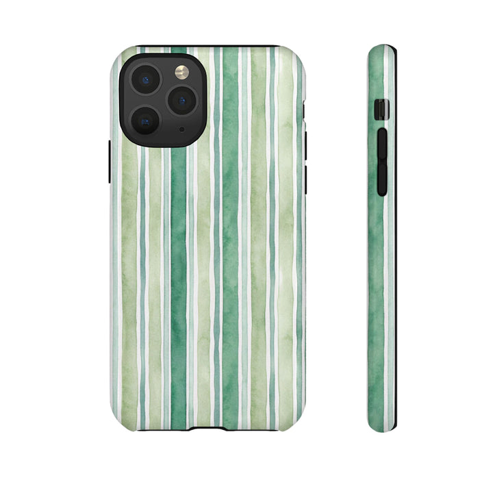 Aesthetic Tough Green Watercolor Stripes Premium Phone Case - For iPhone 17 Pro Max iPhone 16 Pro iPhone 15 Iphone 14 Plus 13 Pro 12 11 10 - Studio40ParkLane