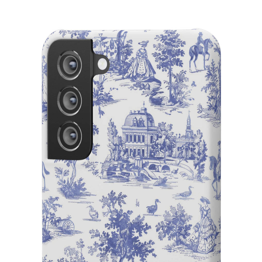 Sleek Snap Blue French Toile Cute Phone Case for iPhone 16 15 14 13 12 11 X Xs Max Xr Pro Plus Samsung Galaxy S24 S23 S22 S21 S20 Note Ultra