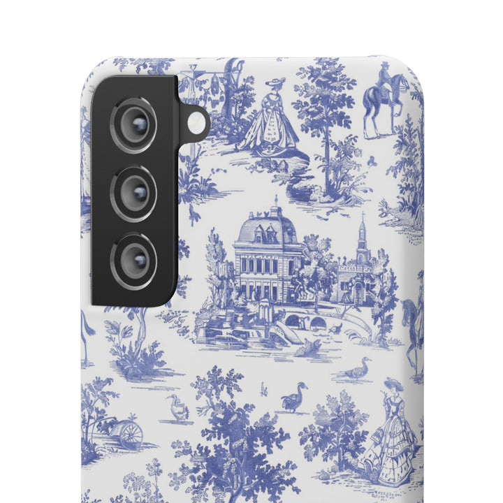Sleek Snap Blue French Toile Cute Phone Case for iPhone 16 15 14 13 12 11 X Xs Max Xr Pro Plus Samsung Galaxy S24 S23 S22 S21 S20 Note Ultra