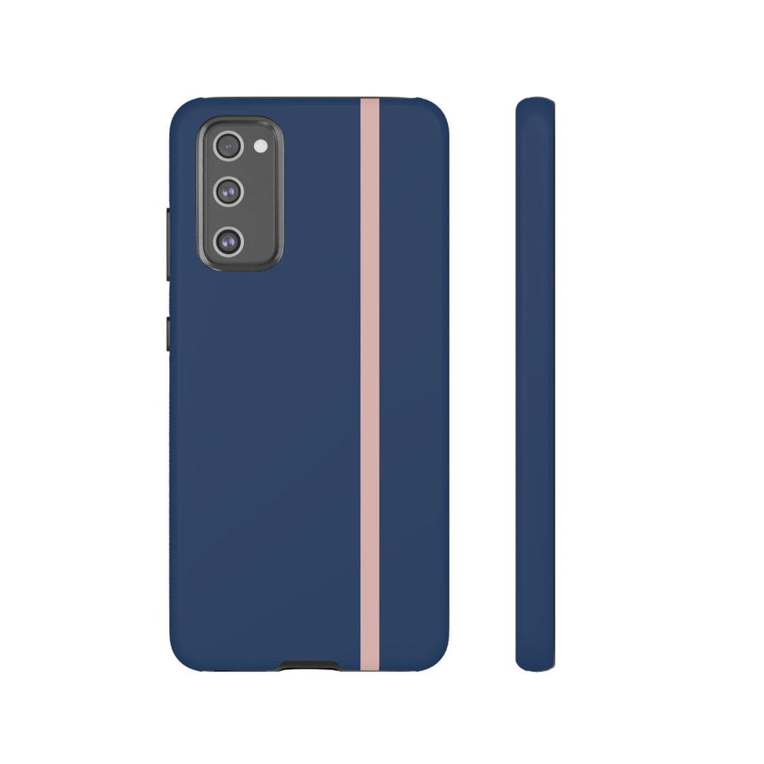 Tough Phone Case Navy Blue Orange Stripe iPhone 18 17 16 15 14 13 12 Pro Max Plus, Samsung Galaxy S26 S25 S24 Ultra Cute Preppy Sport - Studio40ParkLane