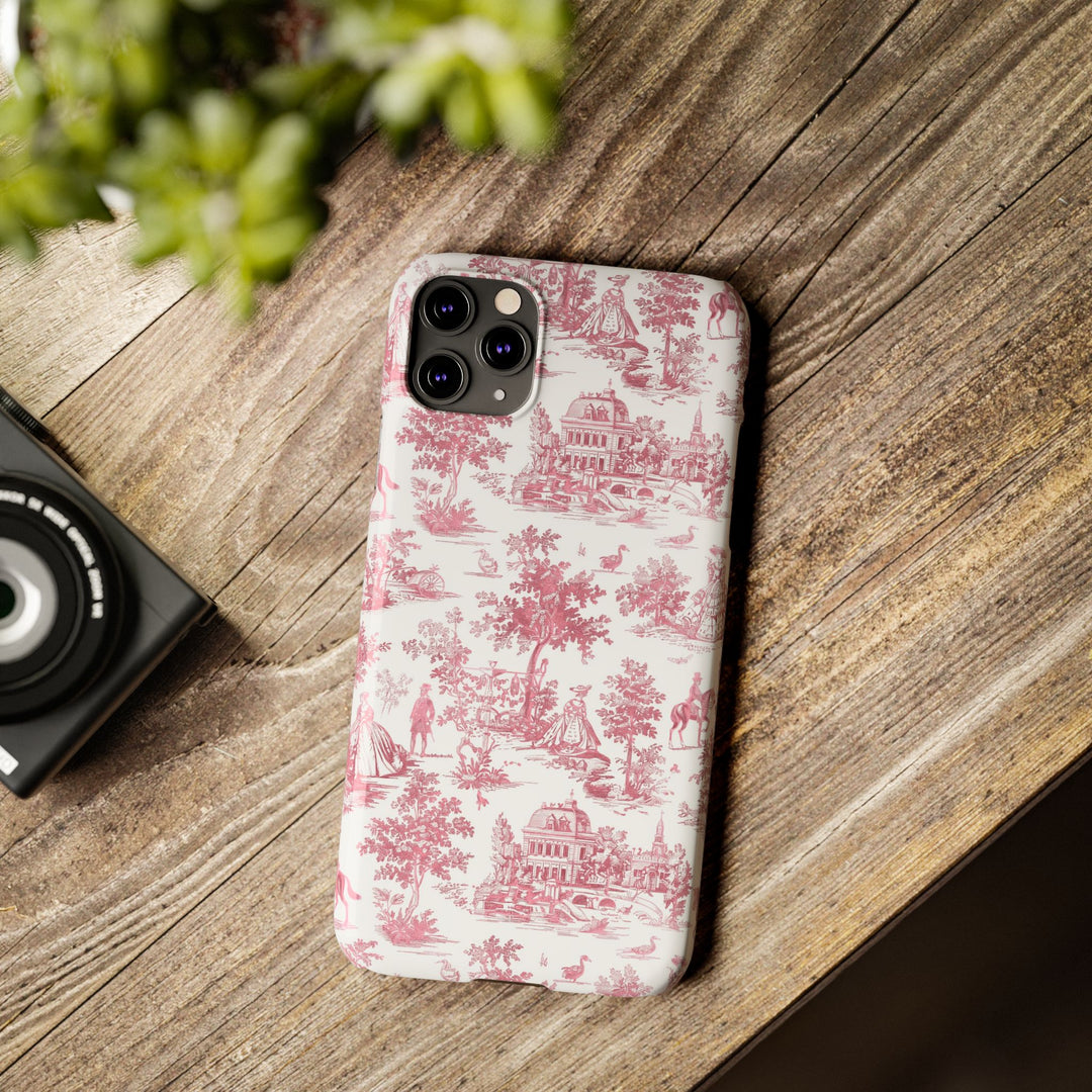 Slim Pink Vintage French Toile Cute Phone Cases for Iphone 16 Pro Max | iPhone 15 Case | iPhone 15 Pro Max Case, Iphone 14, Iphone 14 Pro Max, Iphone 13 12 11 8 7 - Studio40ParkLane