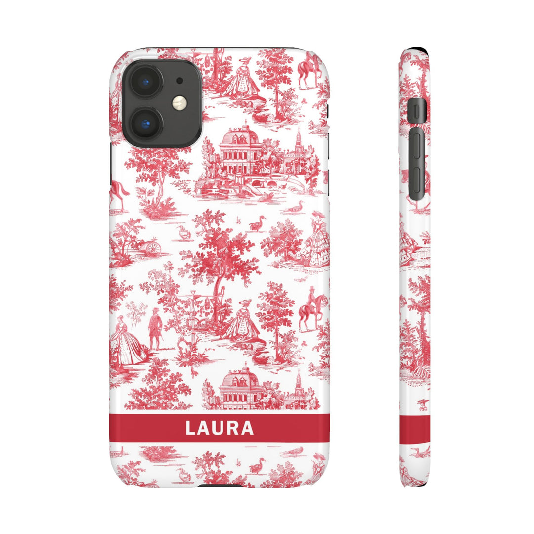 Snap French Toile Personalized Initial Custom Gift for Her Cute Phone Cases for Samsung S24, S23, S22, S21, S20, Plus and Ultra and Iphone, 16, 15, 14, 13, 12, 11. 10 - Studio40ParkLane