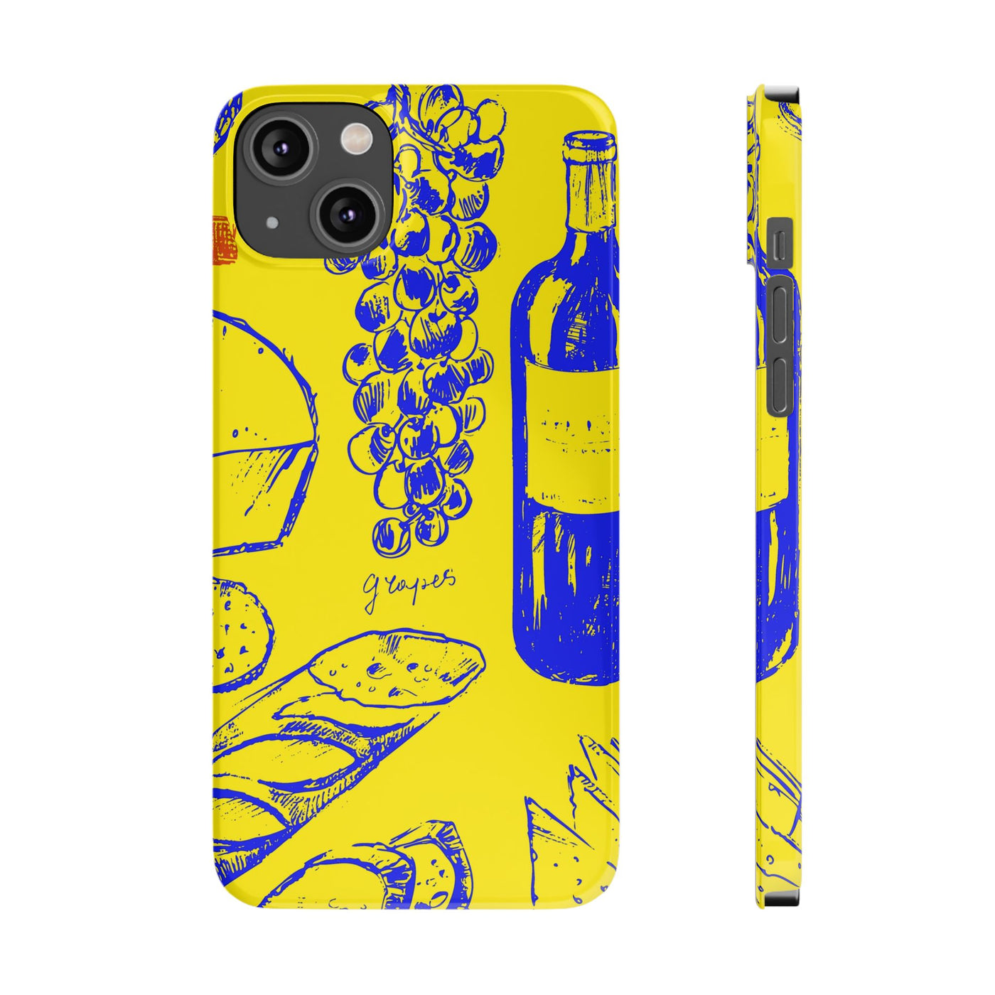 Slim Cute Phone Cases for Iphone  | iPhone 15 Case | iPhone 15 Pro Max Case, Iphone 14, Iphone 14 Pro Max, Iphone 13, French Food Wine Yellow Blue