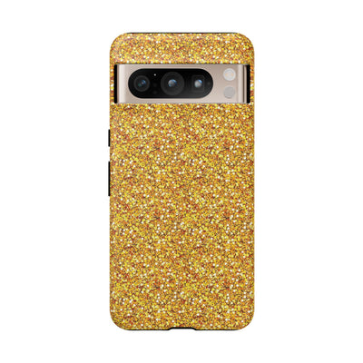 Chic Gold Faux Play on Glitter Effect Cute Phone Case, for IPhone 16 pro Max | Iphone 15, Iphone 14, IPhone 13 Case, 11 8 7, Samsung Galaxy S24, S23, S22, S21, 2 Layer Protection