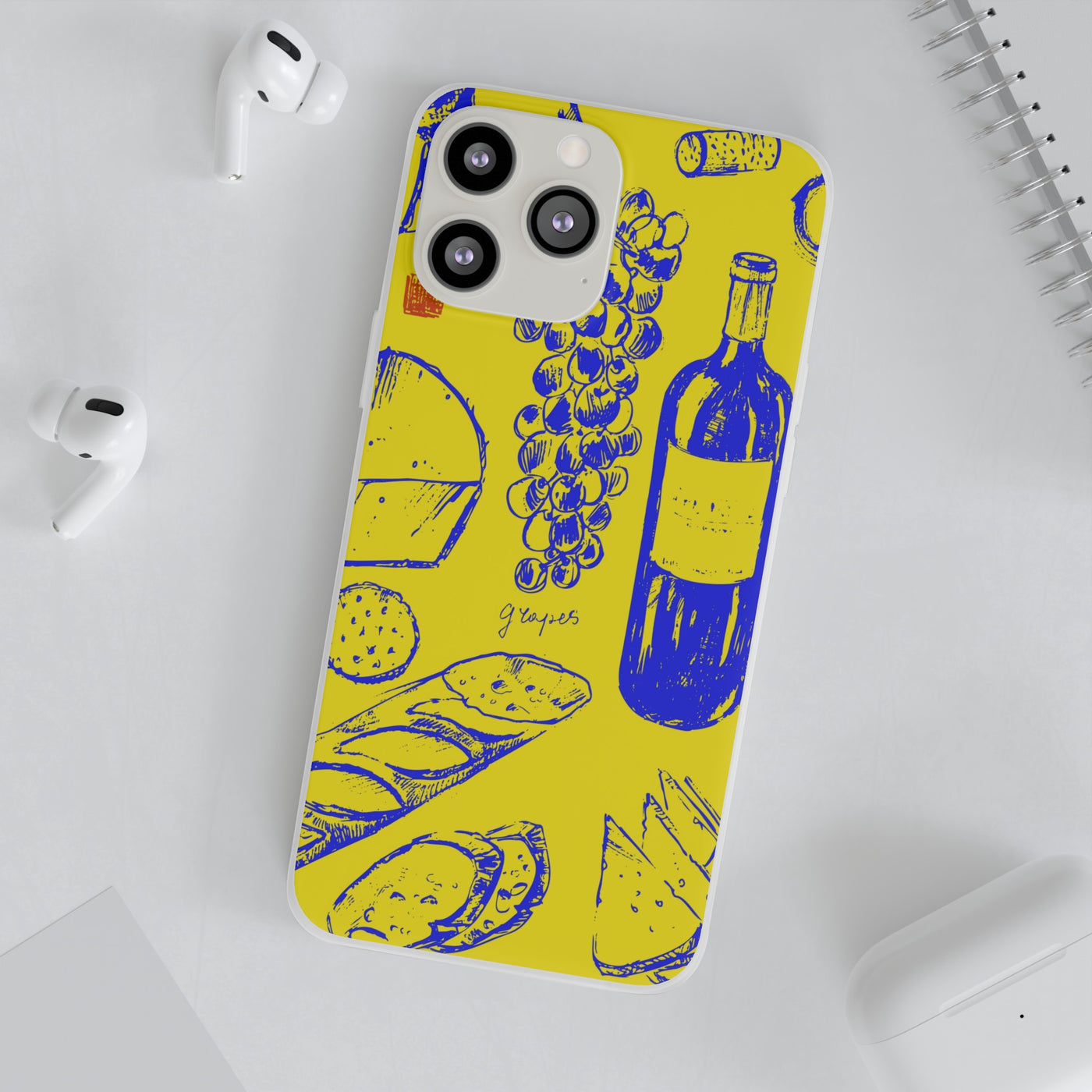 Cute Flexi Phone Cases, French Food Wine Yellow Blue, Compatible with Samsung Galaxy S23, Samsung S22, Samsung S21, Samsung S20, Galaxy S20 Ultra