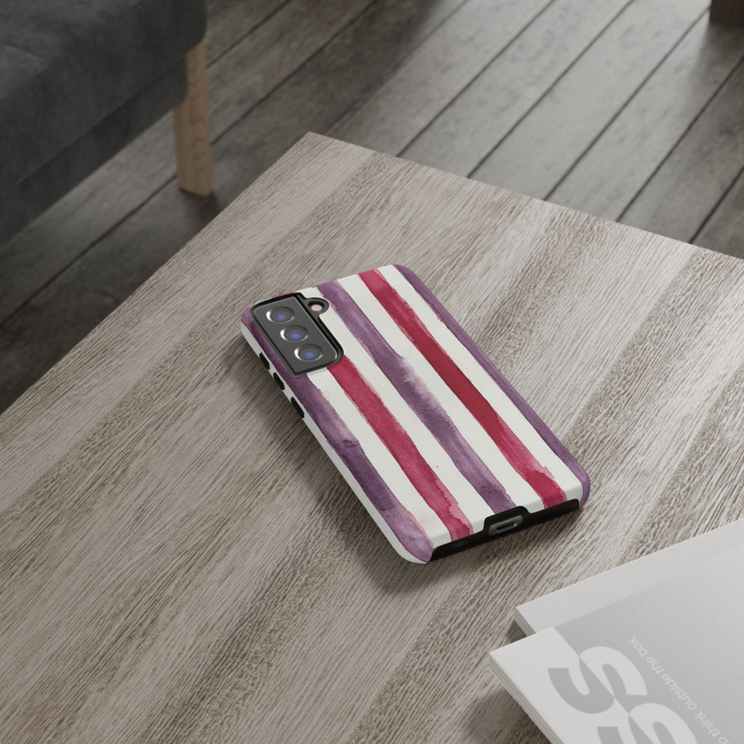 Tough Cute Wine Red Purple Stripes Phone Case, for IPhone 17 Pro Max | Iphone 17 Air, Iphone 16, IPhone 15, 14 13 12, Samsung Galaxy S26, S25, S24, S23 - Studio40ParkLane