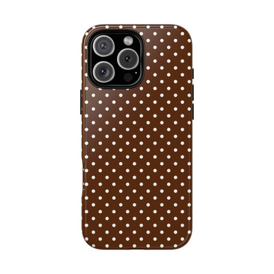 Aesthetic Tough Mocha Brown Polka Dots Premium Phone Case - For iPhone 17 Pro Max iPhone 16 Pro iPhone 15 Iphone 14 Plus 13 Pro 12 11 10 - Studio40ParkLane