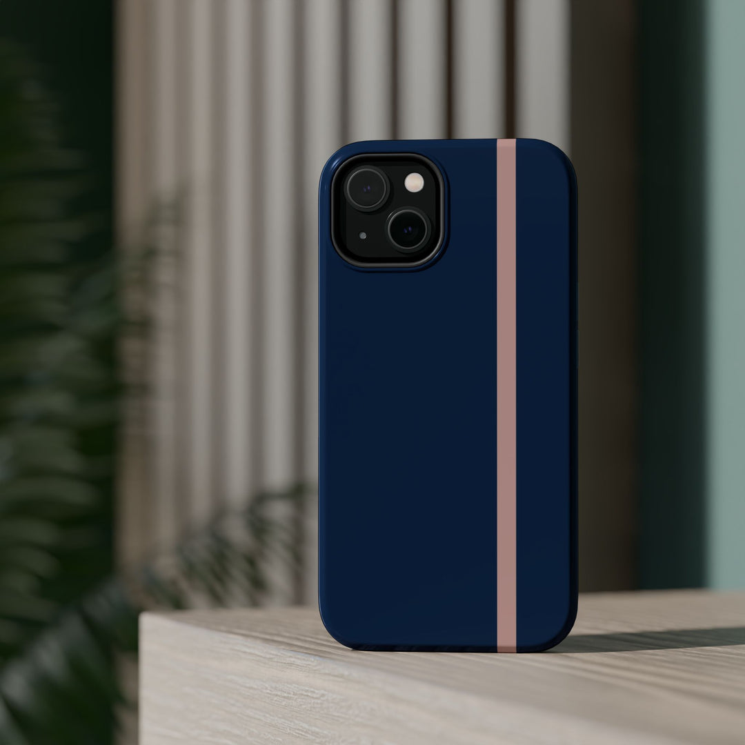 MagSafe Navy Blue Blush Pink Stripe Tough Phone Case iPhone 18 17 16 15 14 13 Pro Max Samsung Galaxy S26 Dual Layer Modern Luxury Cover - Studio40ParkLane
