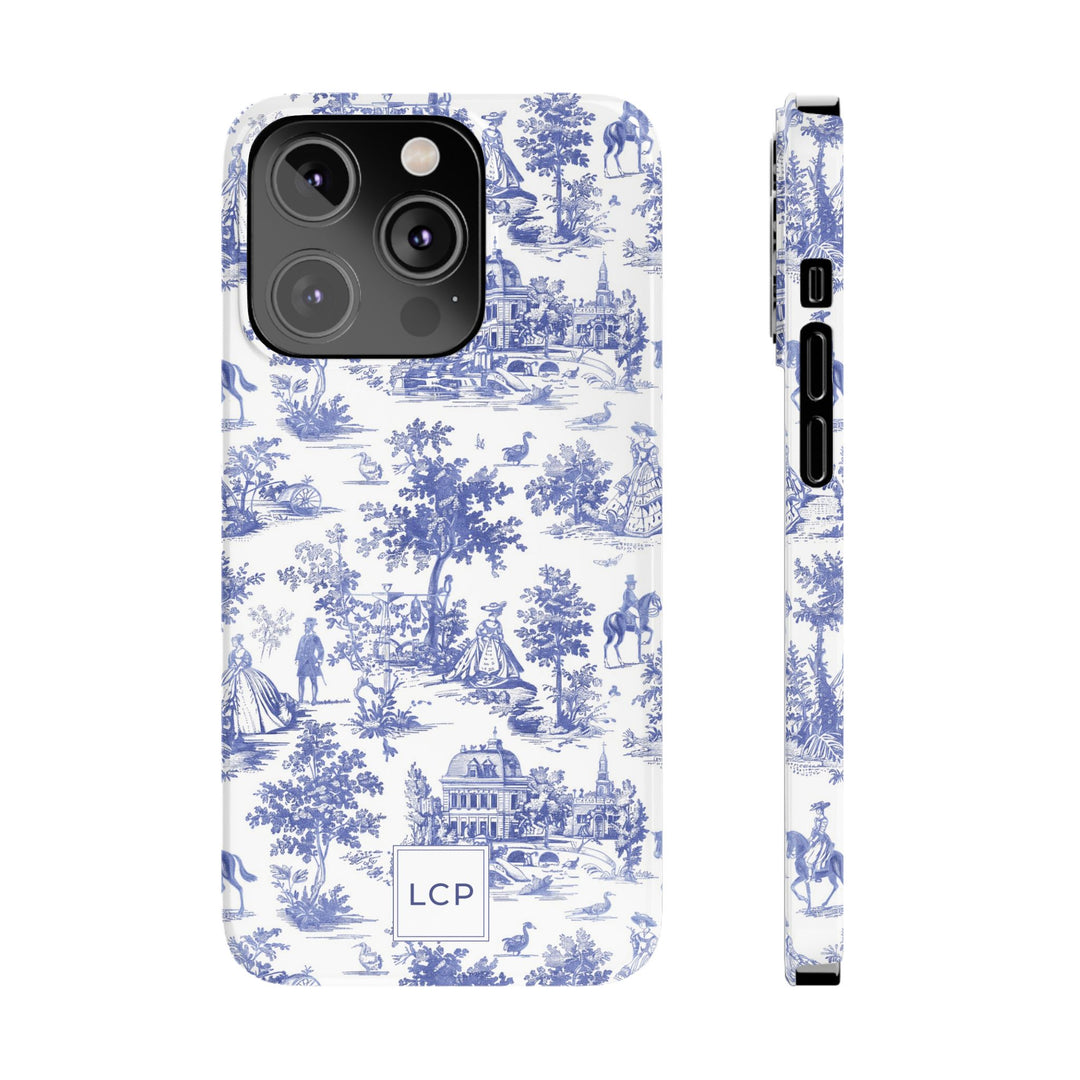 Slim Personalized Slim Blue Vintage French Toile Cute Phone Cases for Iphone 16 Pro Max | iPhone 15 Case | iPhone 15 Pro Max Case, Iphone 14, Iphone 14 Pro Max, Iphone 13 12 11 8 7 - Studio40ParkLane