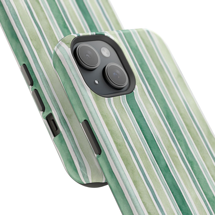 Aesthetic Tough Magsafe Green Stripes Watercolor Phone Case - For iPhone 17 Pro Max iPhone 16 Pro iPhone 15 Iphone 14 Plus 13 Pro 12 11 10 - Studio40ParkLane