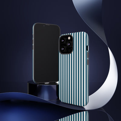 Tough Premium Teal Blue Stripes Phone Case Gift for Her - For Apple iPhone 16 Pro Max 16e iPhone 15 Pro iPhone Iphone 14 Plus 13 Pro 12 SE XR - Studio40ParkLane