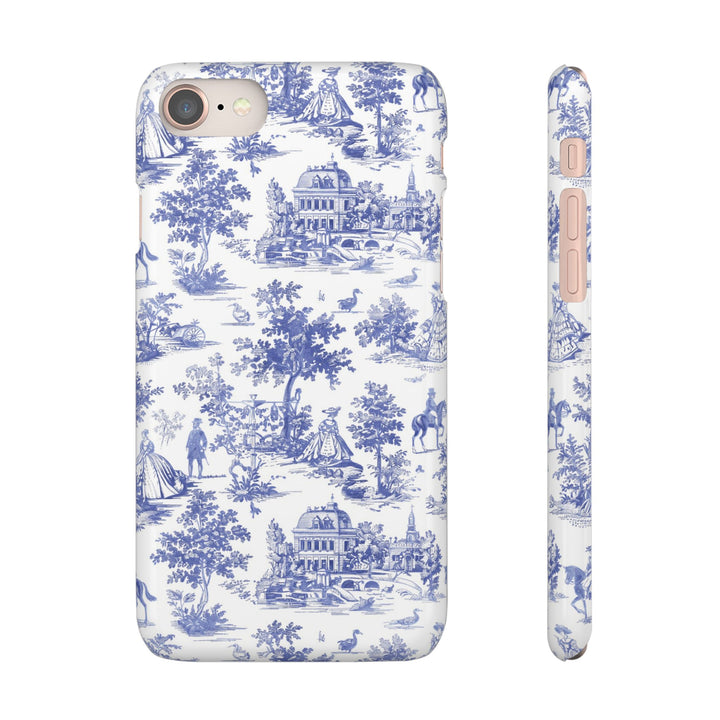 Sleek Snap Blue French Toile Cute Phone Case for iPhone 16 15 14 13 12 11 X Xs Max Xr Pro Plus Samsung Galaxy S24 S23 S22 S21 S20 Note Ultra
