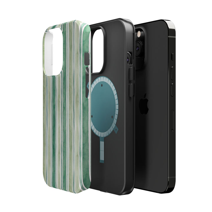 Aesthetic Tough Magsafe Green Stripes Watercolor Phone Case - For iPhone 17 Pro Max iPhone 16 Pro iPhone 15 Iphone 14 Plus 13 Pro 12 11 10 - Studio40ParkLane