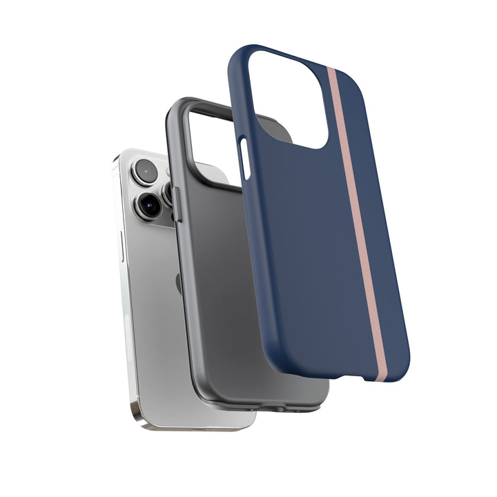 Tough Phone Case Navy Blue Orange Stripe iPhone 18 17 16 15 14 13 12 Pro Max Plus, Samsung Galaxy S26 S25 S24 Ultra Cute Preppy Sport - Studio40ParkLane