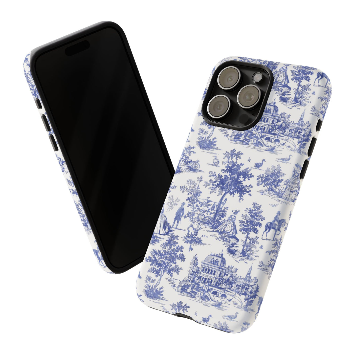 Premium Tough Blue French Toile Gift for Her Cute Phone Cases for Samsung and Iphone, 16, 15, 14, S24, S23, S22, S21, S20, Plus, Ultra, Pro