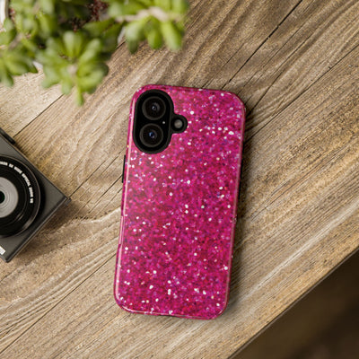 Chic Pink Faux Play on Glitter Effect Cute Phone Case, for IPhone 16 pro Max | Iphone 15, Iphone 14, IPhone 13 Case, 11 8 7, Samsung Galaxy S24, S23, S22, S21, 2 Layer Protection