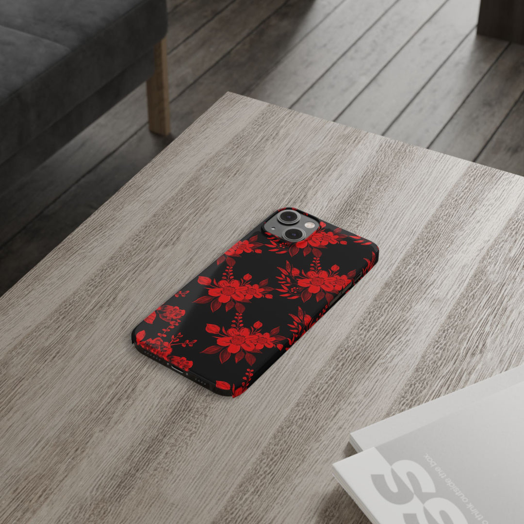 Slim Cute Phone Cases for Iphone - | iPhone 15 Case | iPhone 15 Pro Max Case, Iphone 14 Case, Iphone 14 Pro Max, Iphone 13, Red Black Flowers - Studio40ParkLane