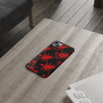 Slim Cute Phone Cases for Iphone - | iPhone 15 Case | iPhone 15 Pro Max Case, Iphone 14 Case, Iphone 14 Pro Max, Iphone 13, Red Black Flowers